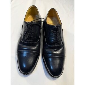 Marks & Spencer Mens Black Italian Leather Cap Toe Oxford Dress Shoes 42 EU 8 UK
